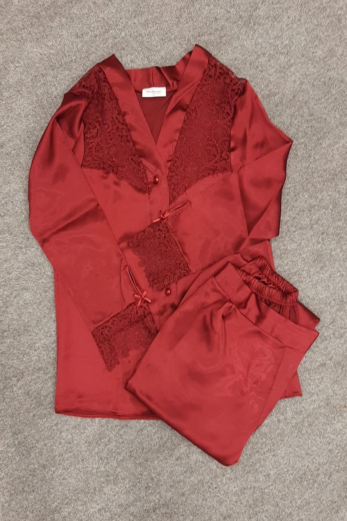Duchesse 7625 Çeyizlik Dantelli Saten 6lı Set -Bordo