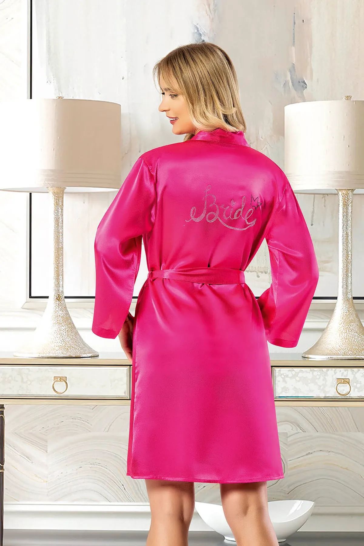 Faal 5910 Kadın Saten Bride Sabahlık-Fuşya