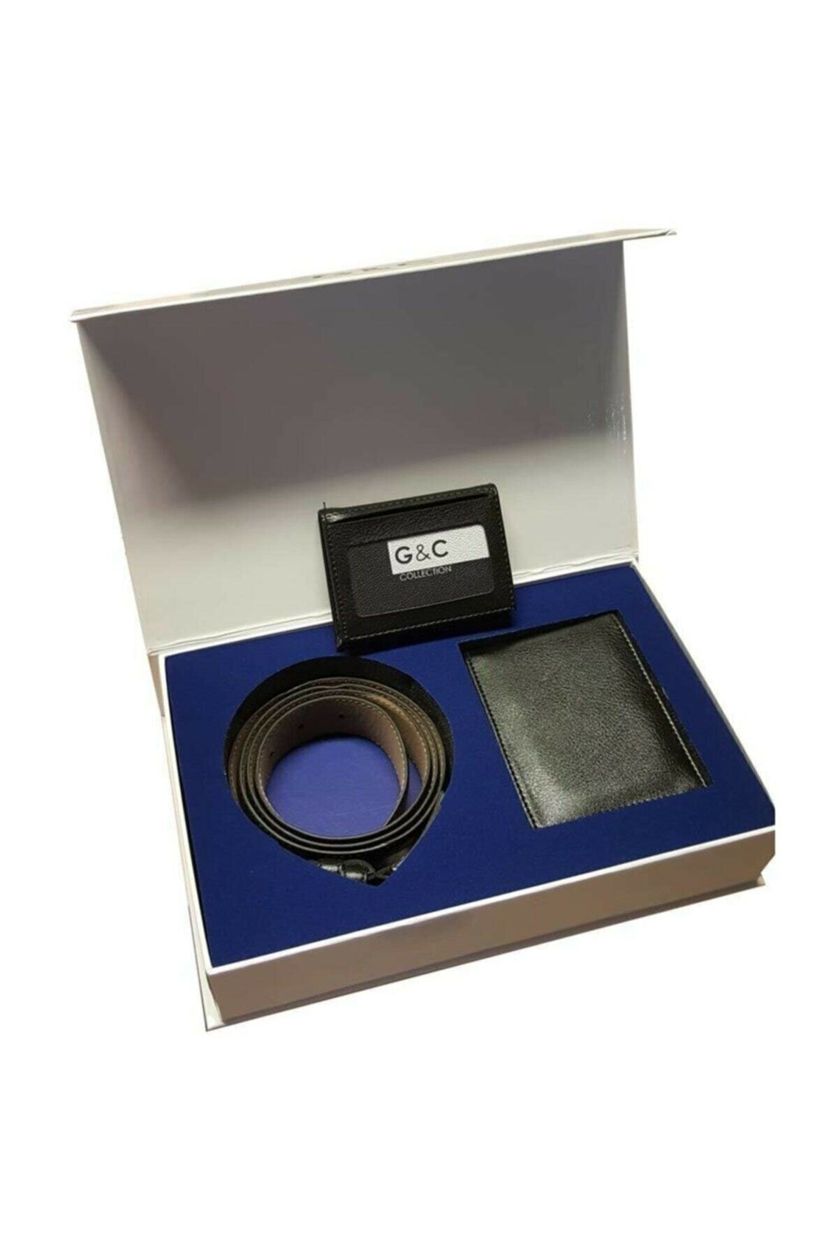 GC Terlik 515 Erkek cüzdan Kemer Kartlık Set-Siyah