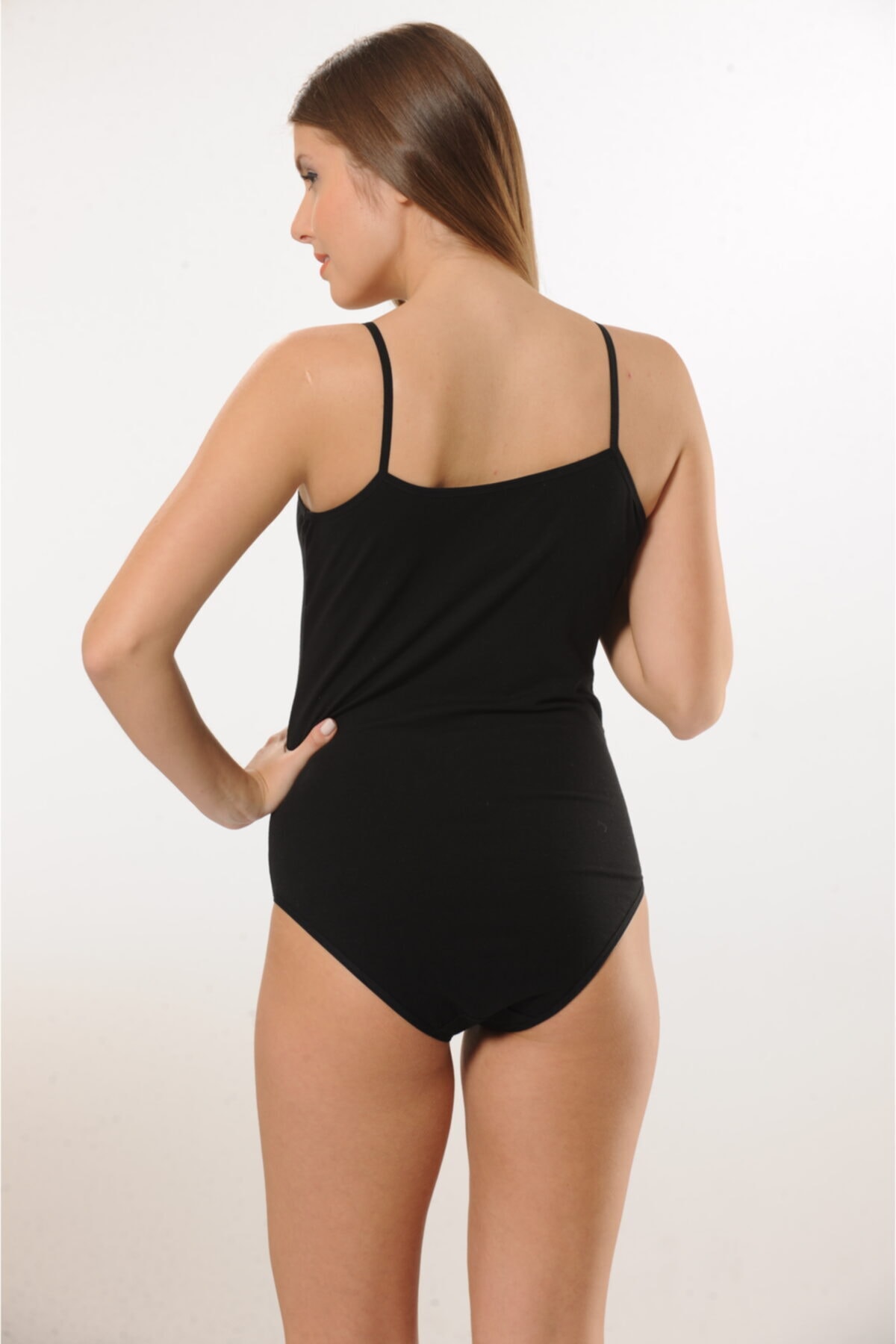 HMD 3001 Pamuk İnce Askılı Çıtçıtlı Body - Siyah