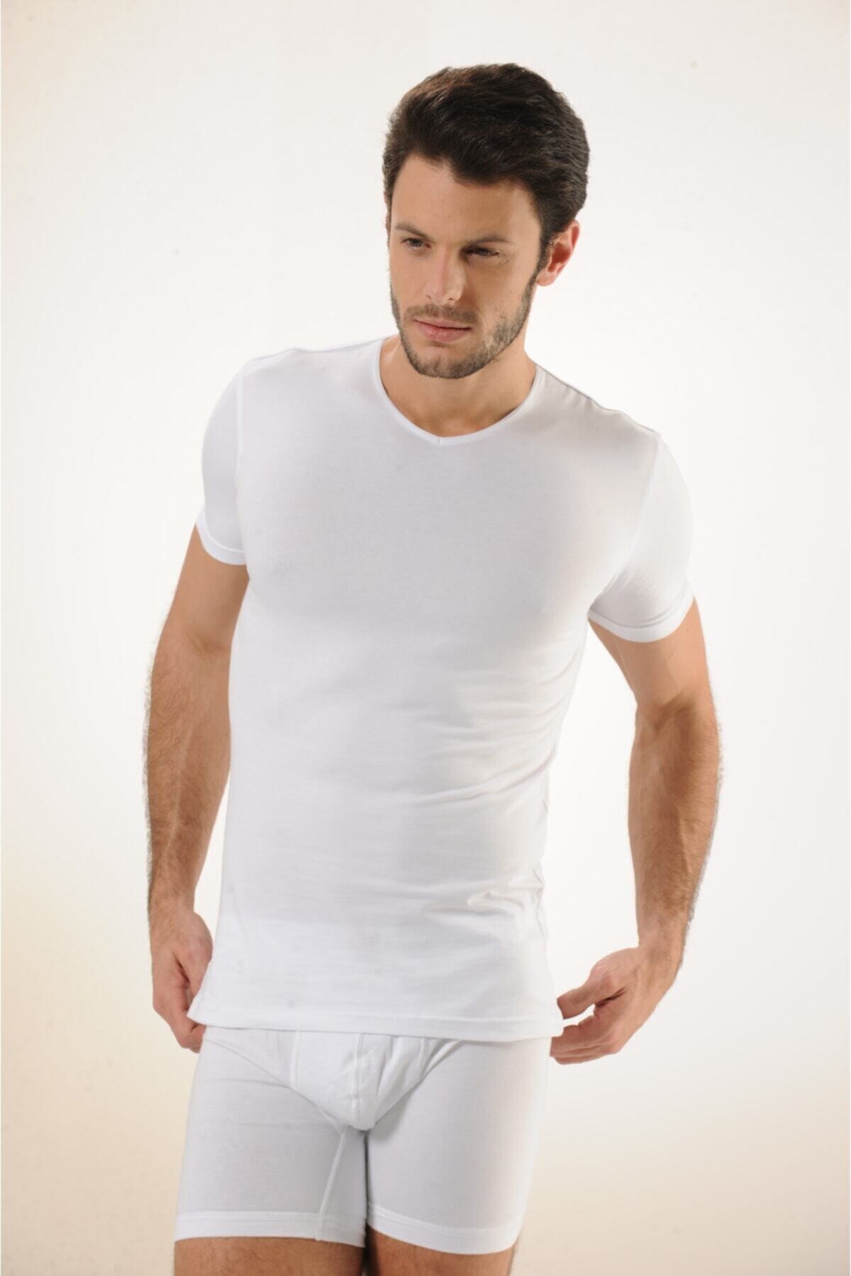 HMD 702 Pamuklu V Yaka Erkek Atlet - Beyaz