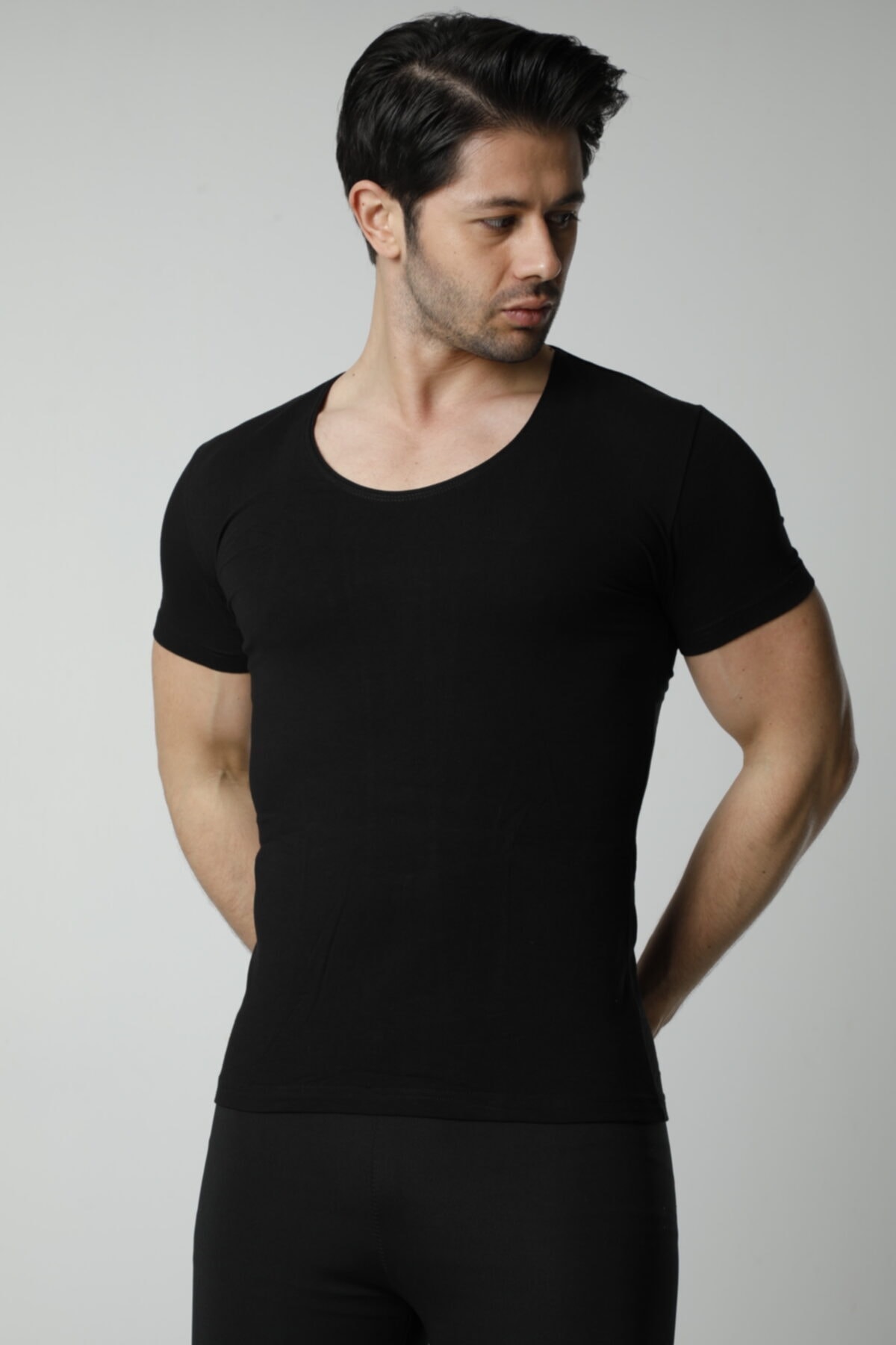 HMD 714 3lü Derin Bisiklet Yaka Kısa Kollu Likralı T-Shirt - Sıyah