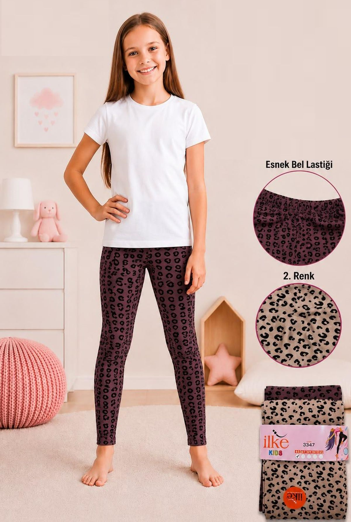 İlke 3347 Kız Çocuk 2li Tayt-Leopar