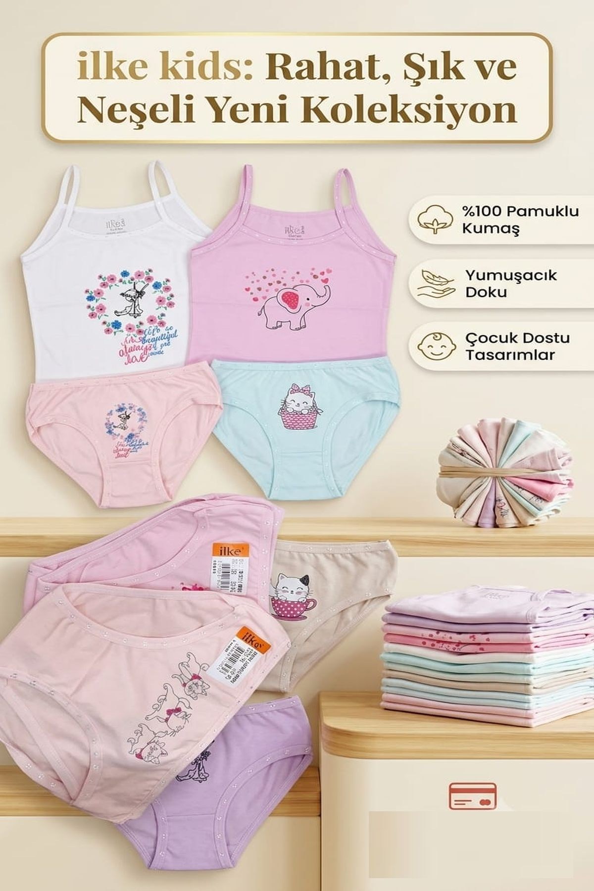 İlke 348351 Kız Çocuk 12li Atlet Külot Takım-Desenli
