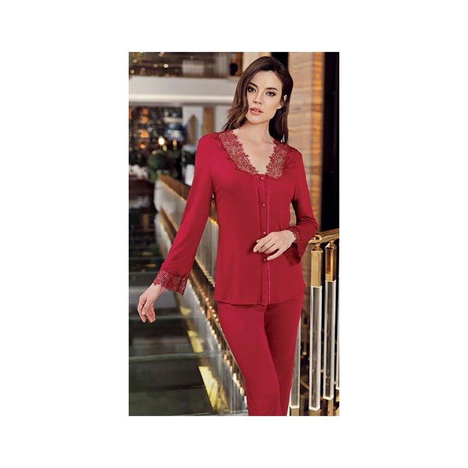 İmaj 8145 Çeyizlik Penye Dantelli Uzun Altılı Set Takım - Bordo