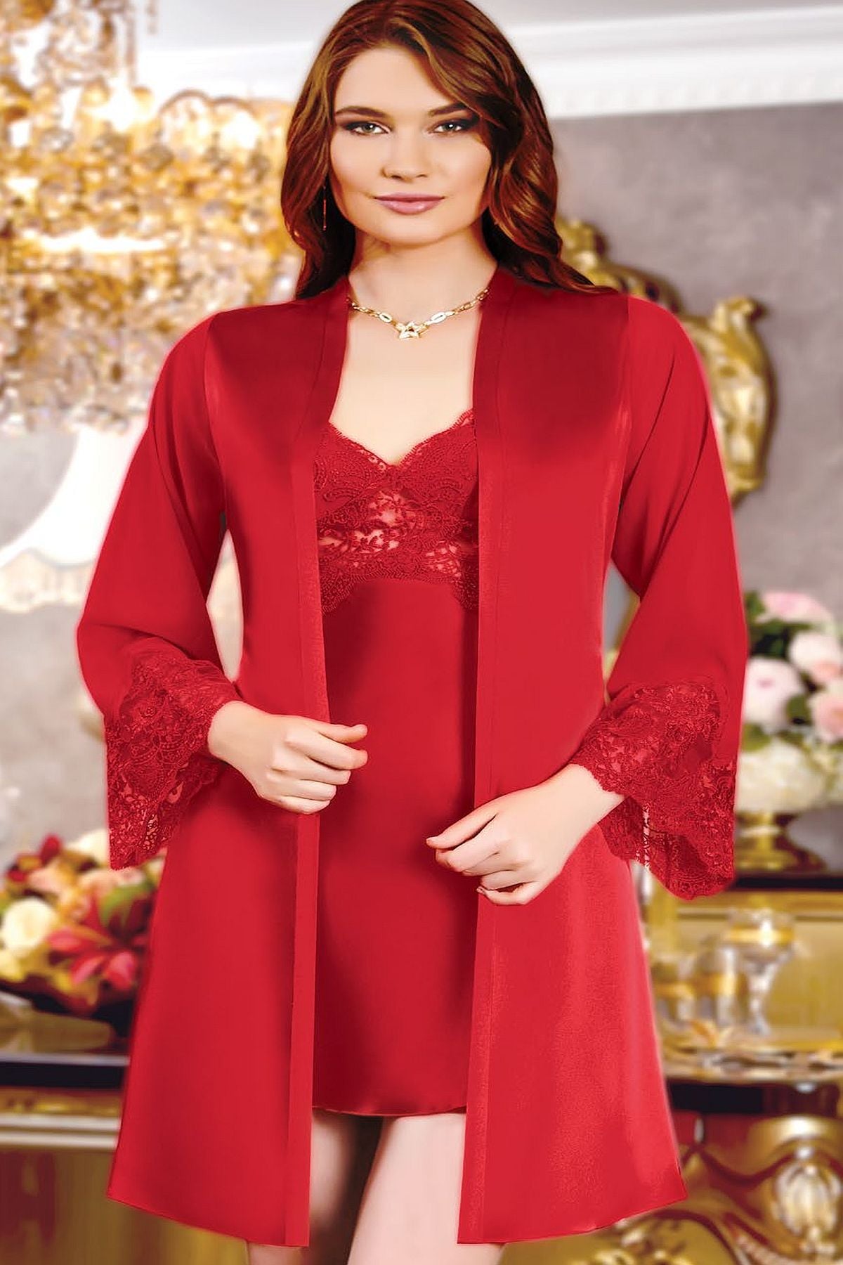 Jeremi 220 Çeyizlik Saten 6lı Set-Kırmızı