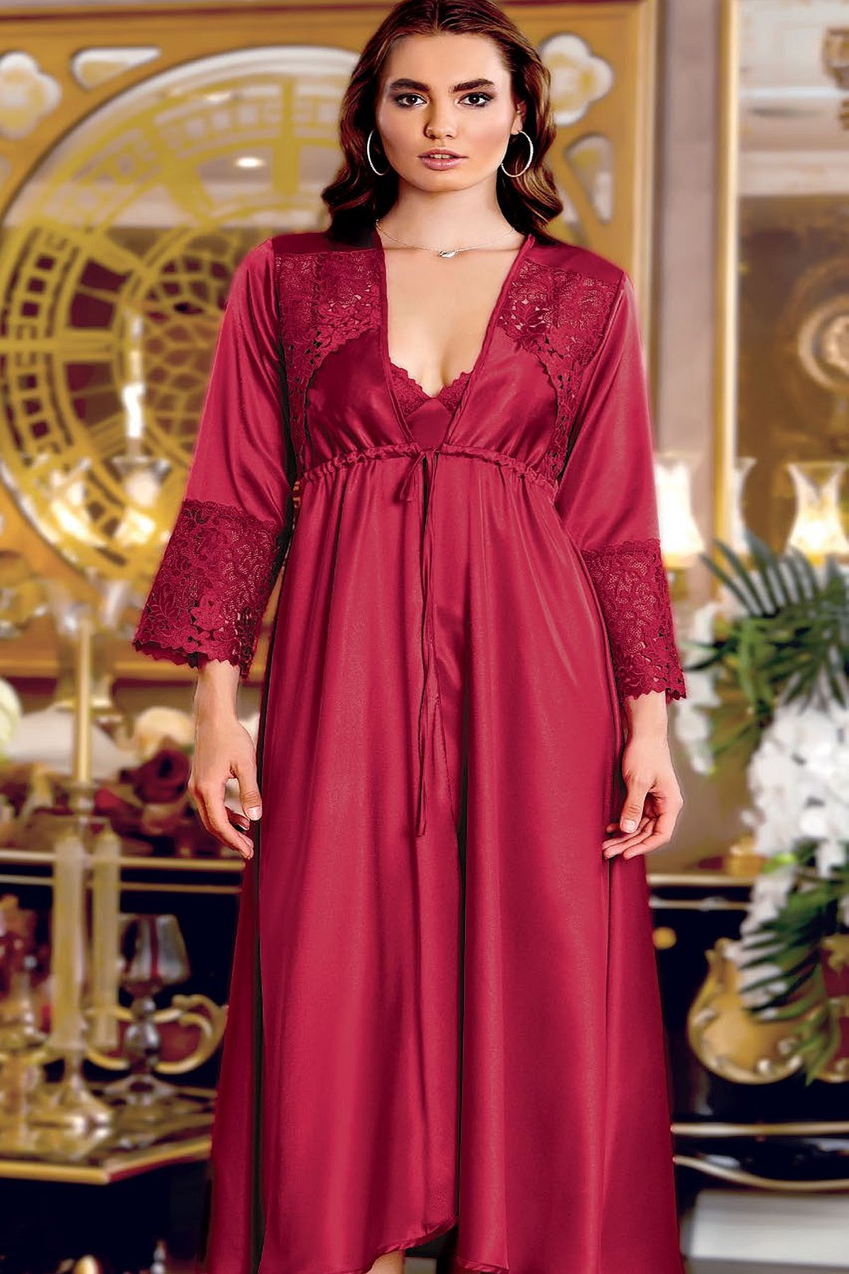 Jeremi 285 Çeyizlik Saten 6lı Set-Bordo