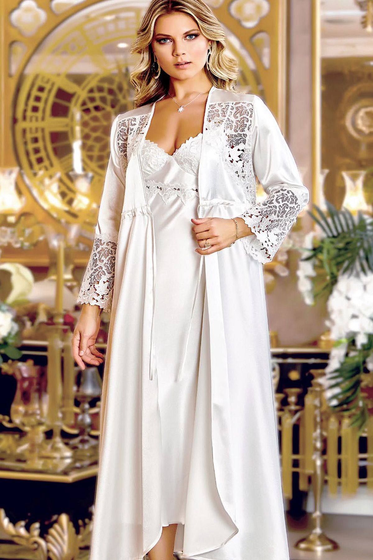 Jeremi 285 Çeyizlik Saten 6lı Set-Ekru