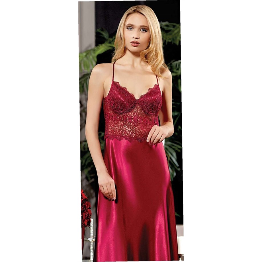 Jeremi 450 Çeyizlik İpek Saten Dantelli Uzun Altılı Set - Bordo