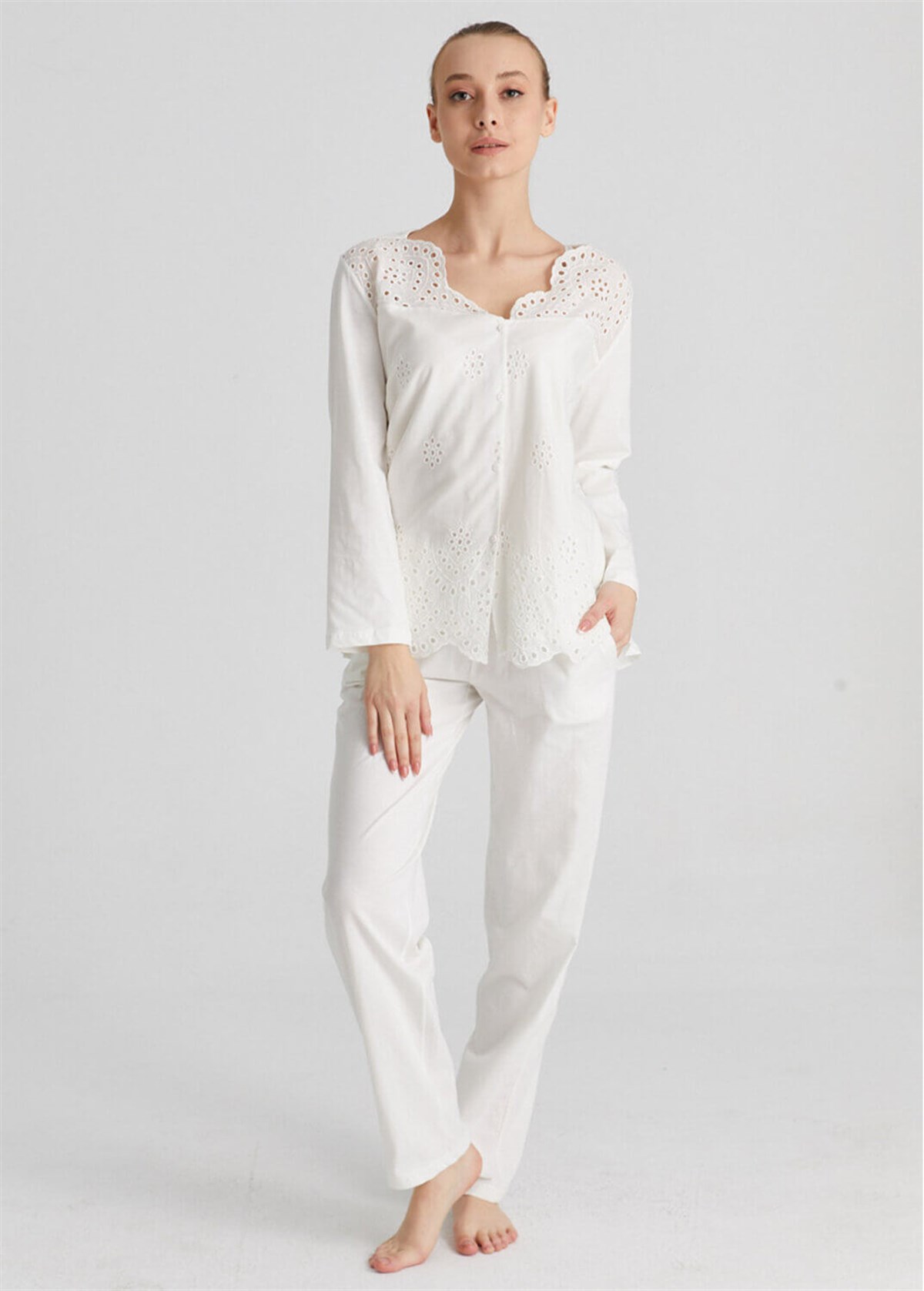 Magic Form 17108 Brodeli Uzun Kollu Pijama Takımı