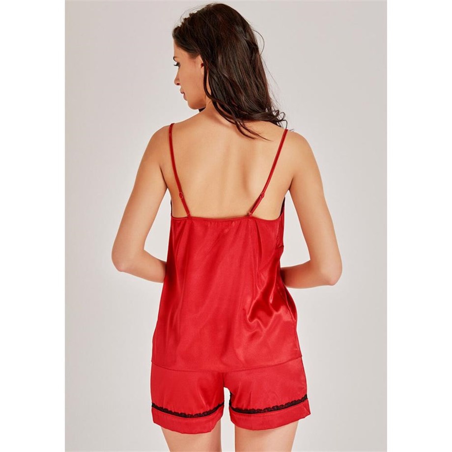 Magic Form 17236 Saten Dantelli Şort Takım Pijama - Kırmızı