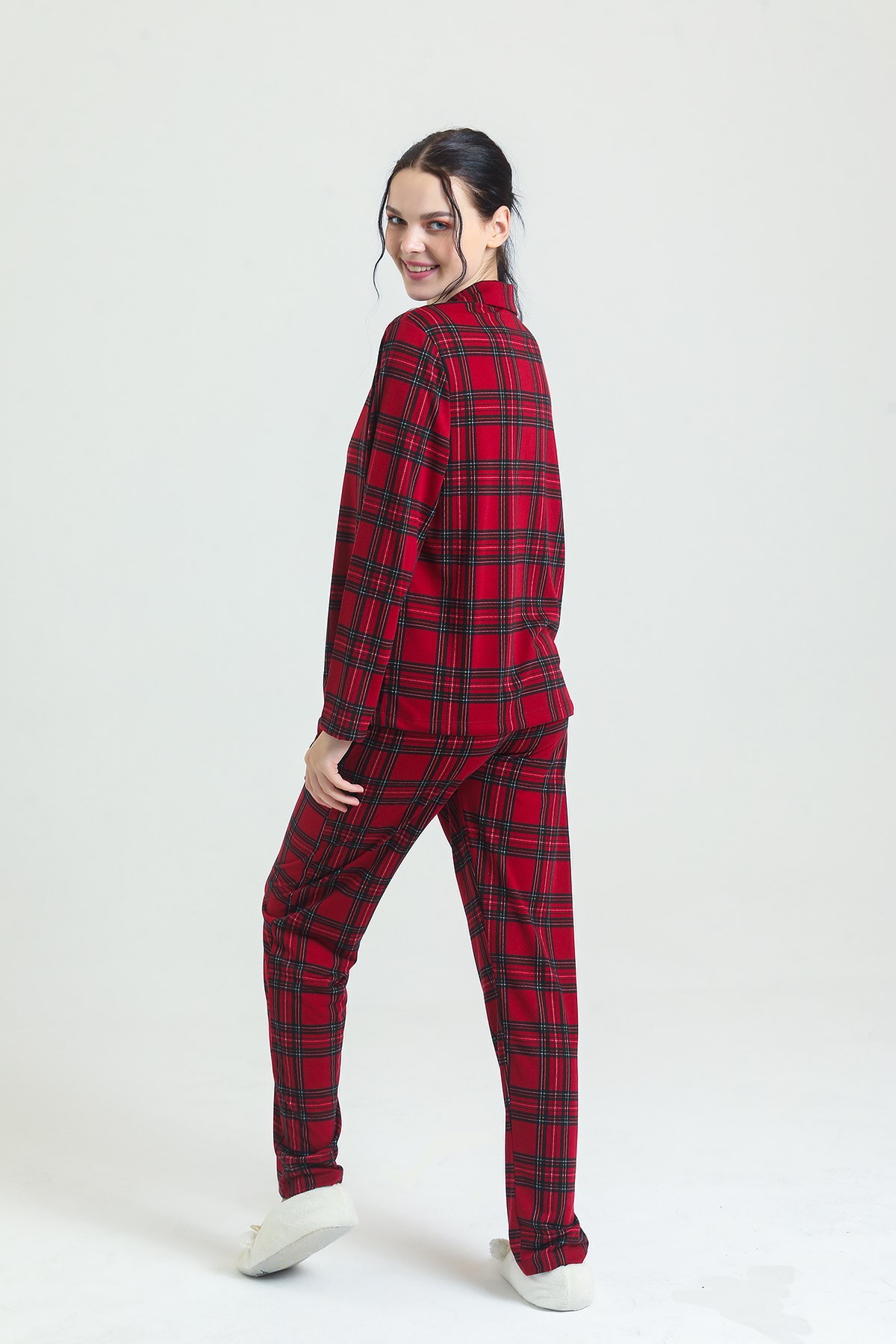 Magic Form 17864 Kadın Önden Düğmeli Pijama takımı-Bordo