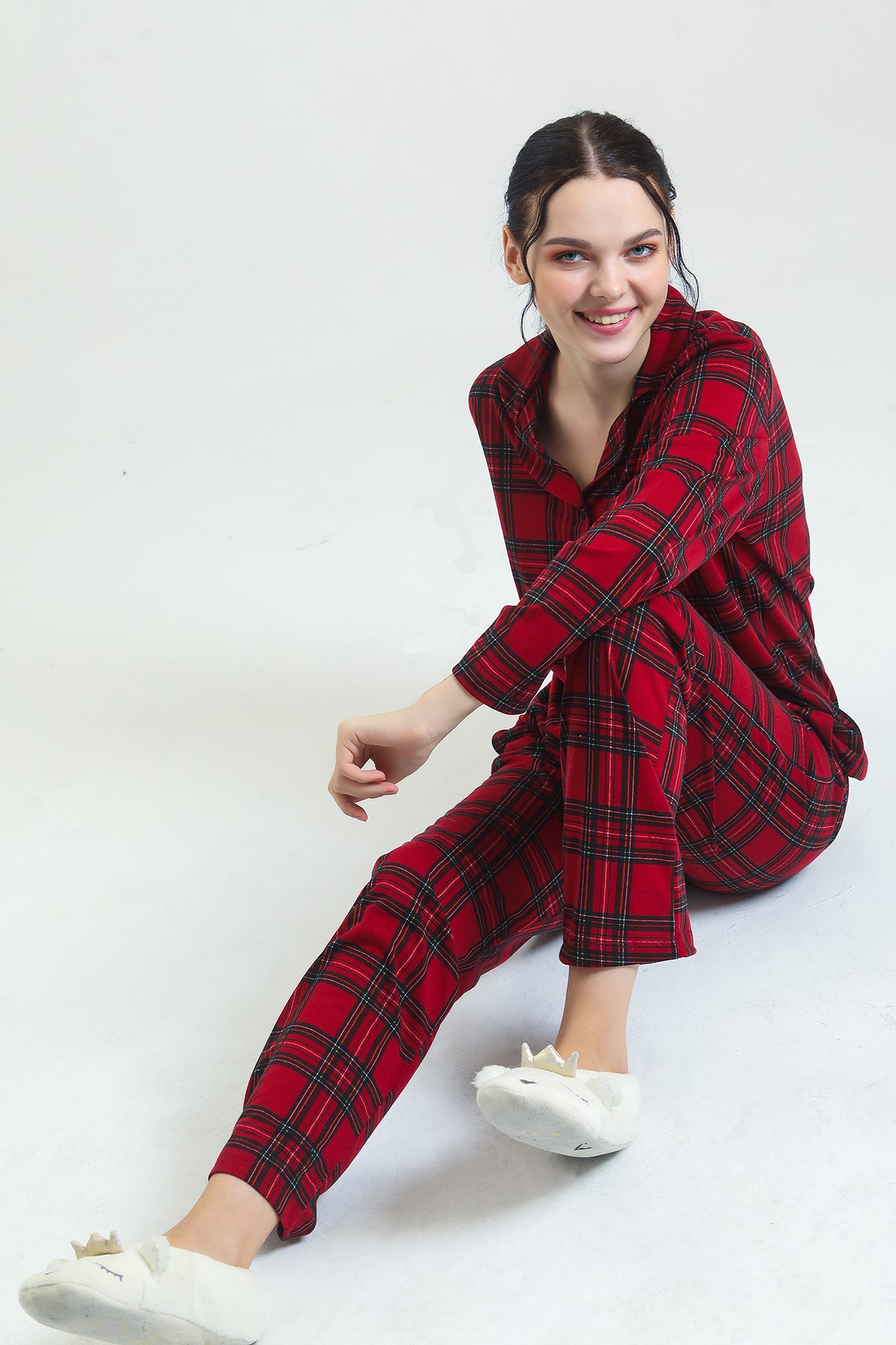 Magic Form 17864 Kadın Önden Düğmeli Pijama takımı-Bordo