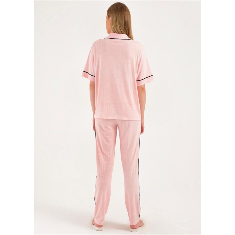 Magic Form 18280 Kısa Kollu Önden Düğmeli Pijama Takım - Somon