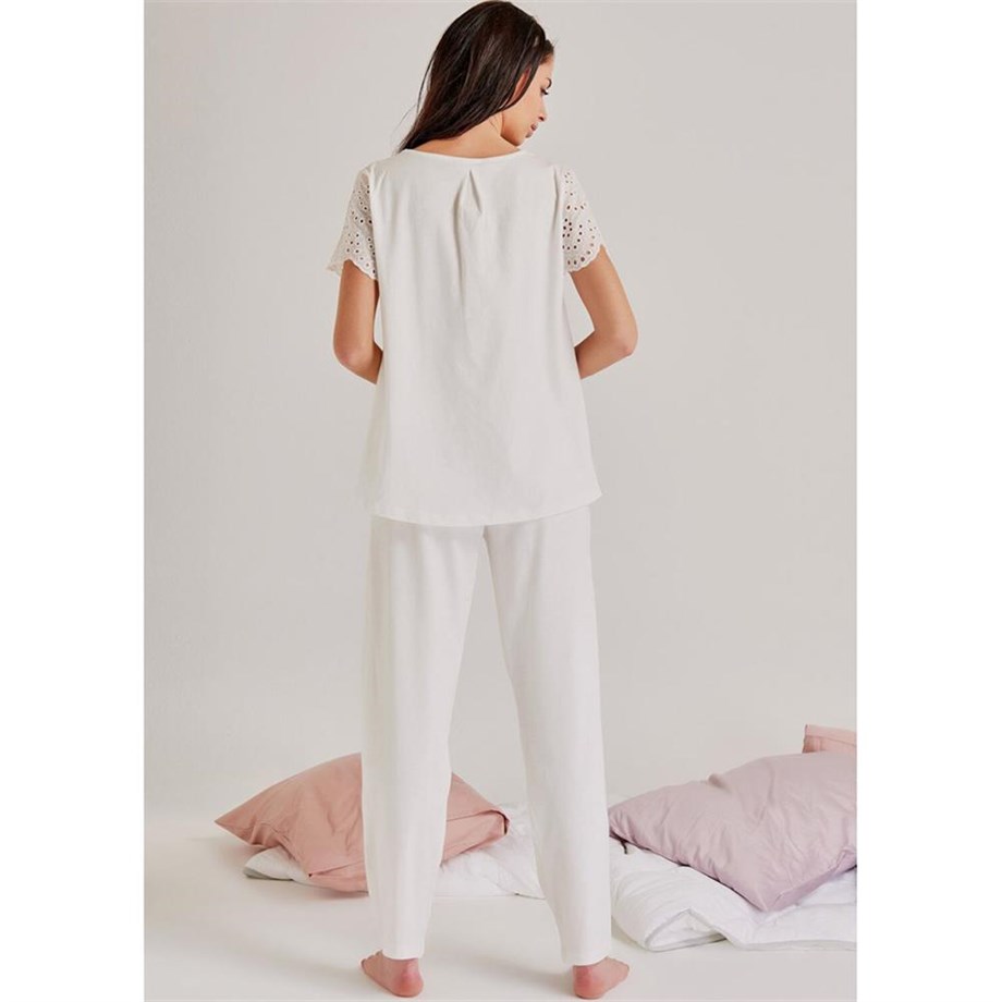 Magic Form 19108 Kendinden Brode Desenli Pijama Takım - Ekru