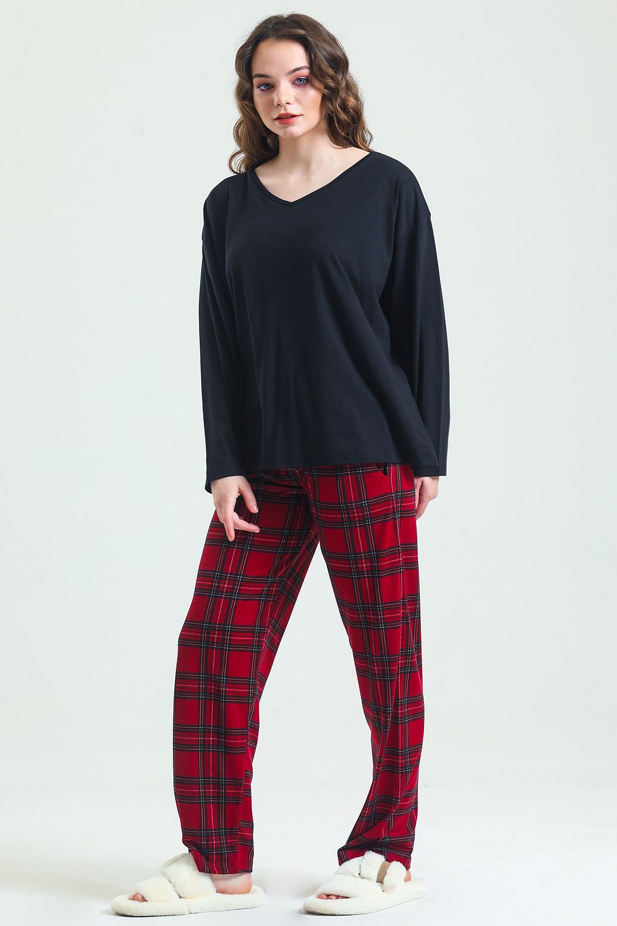 Magic Form 19865 Kadın Uzun Kollu Pijama Takımı-Bordo