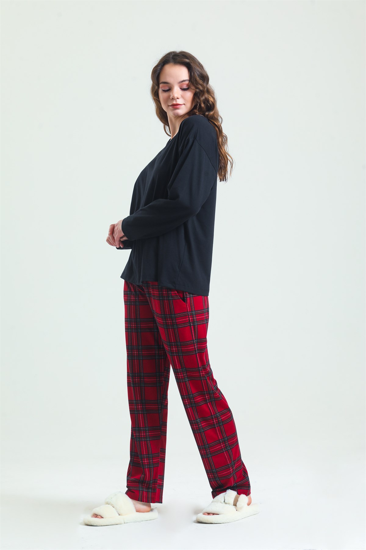 Magic Form 19865 Kadın Uzun Kollu Pijama Takımı-Bordo