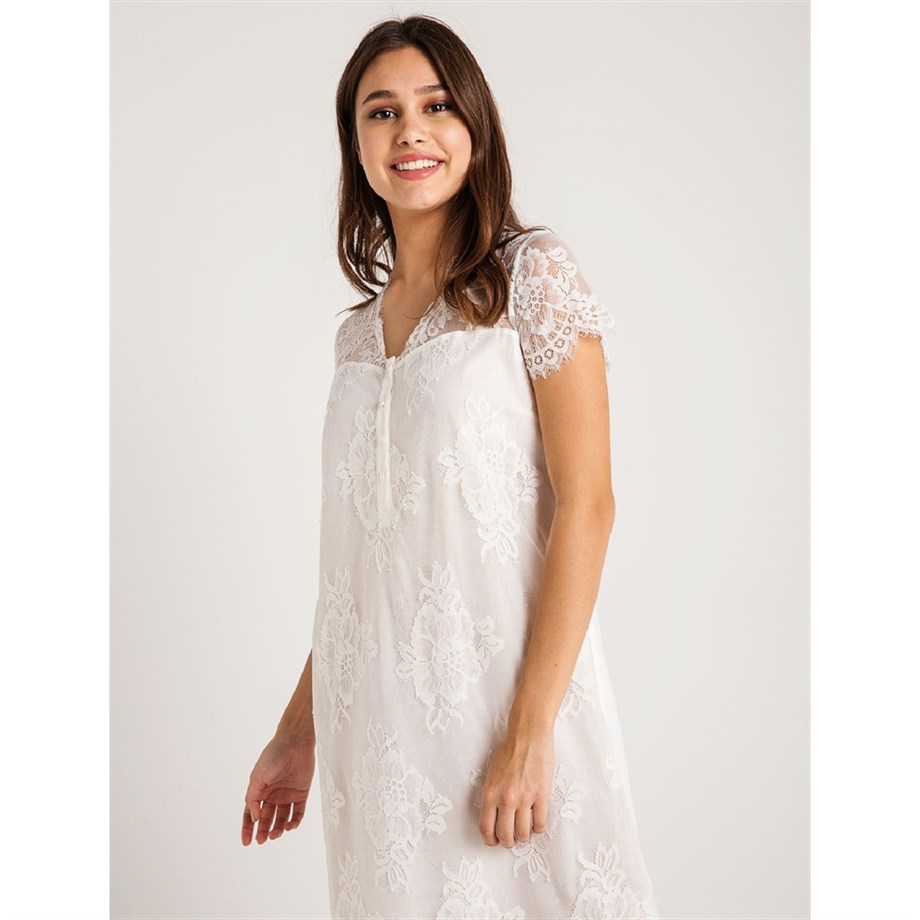 Magic Form 26414 Koton Dantelli Sabahlık Gecelik Takım - Ekru