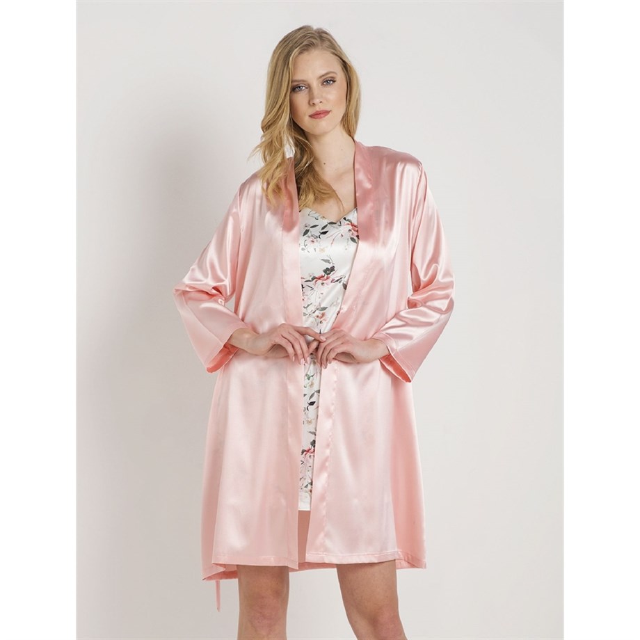 Magic Form 30427 Düz Saten Kumaşlı Arkası Bride Yazılı Kısa Sabahlık - Pembe