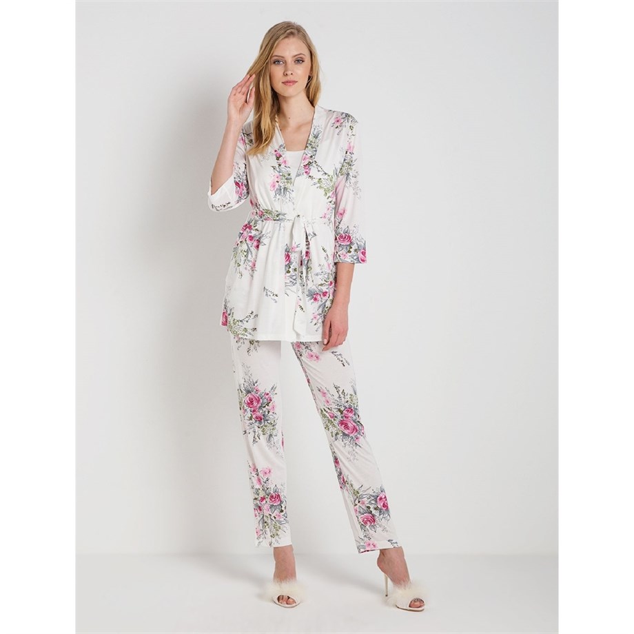 Magic Form 32630 Penye Üçlü Pijama Takımı - Ekru