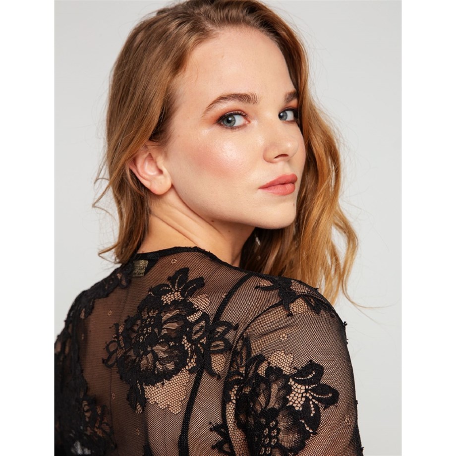 Magic Form 32805 Püskül Dantelli Sabahlık - Siyah