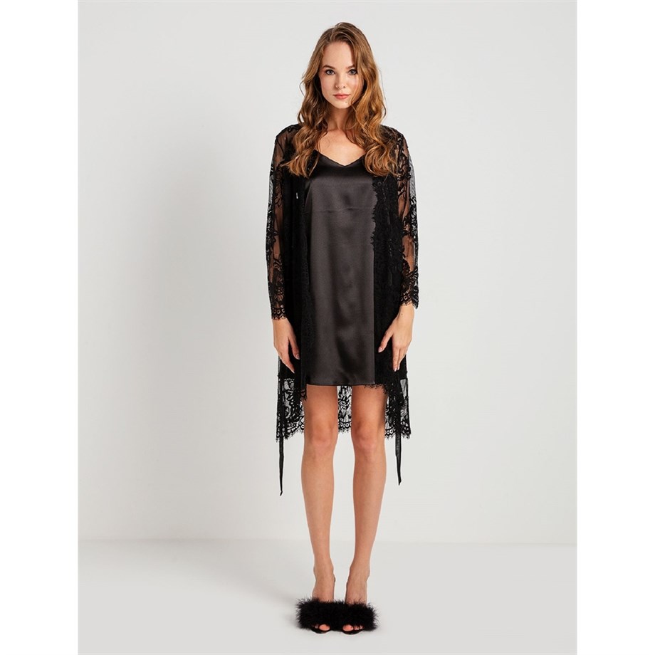 Magic Form 32805 Püskül Dantelli Sabahlık - Siyah