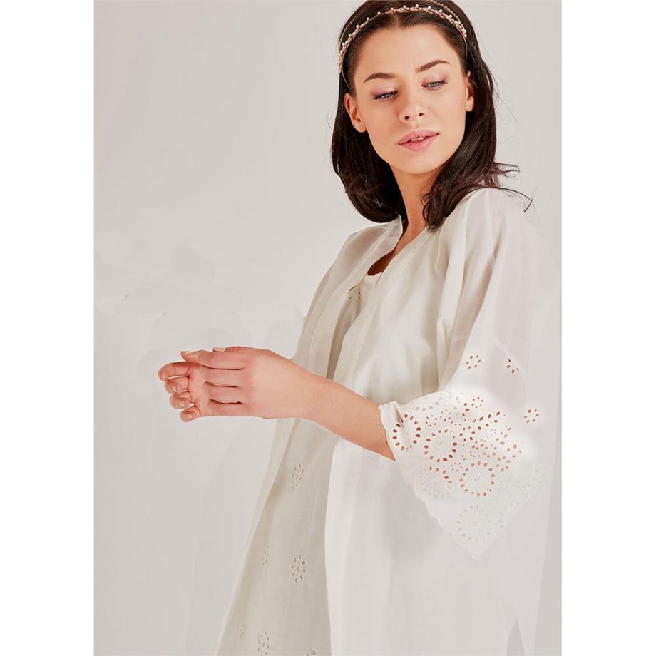 Magic Form 36110 Brodeli Gecelik Sabahlık Takım - Ekru