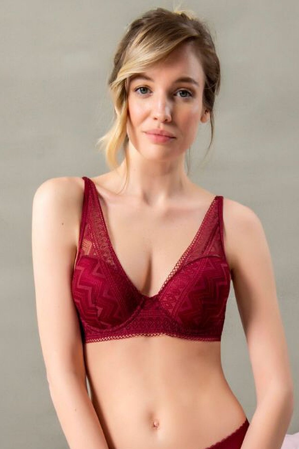 Magic Form 3748 Zigzag Desenli Dantelli Destekli Sütyen-Bordo