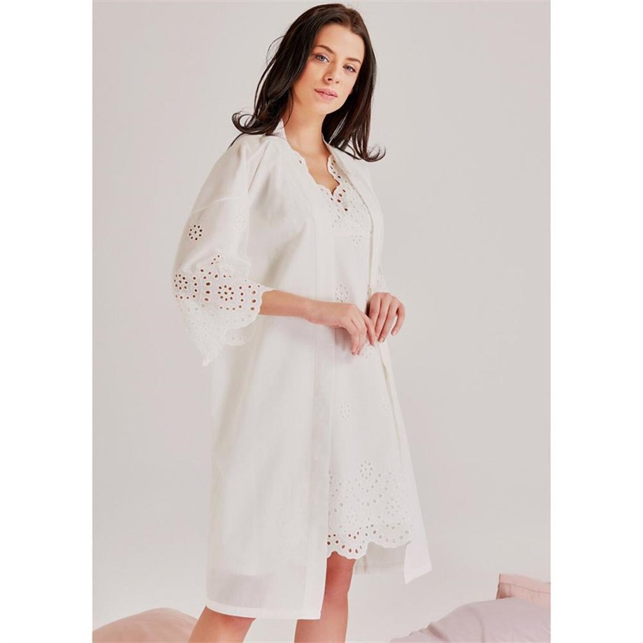 Magic Form 46108 Kendinden Brode Desenli Tek Sabahlık - Ekru