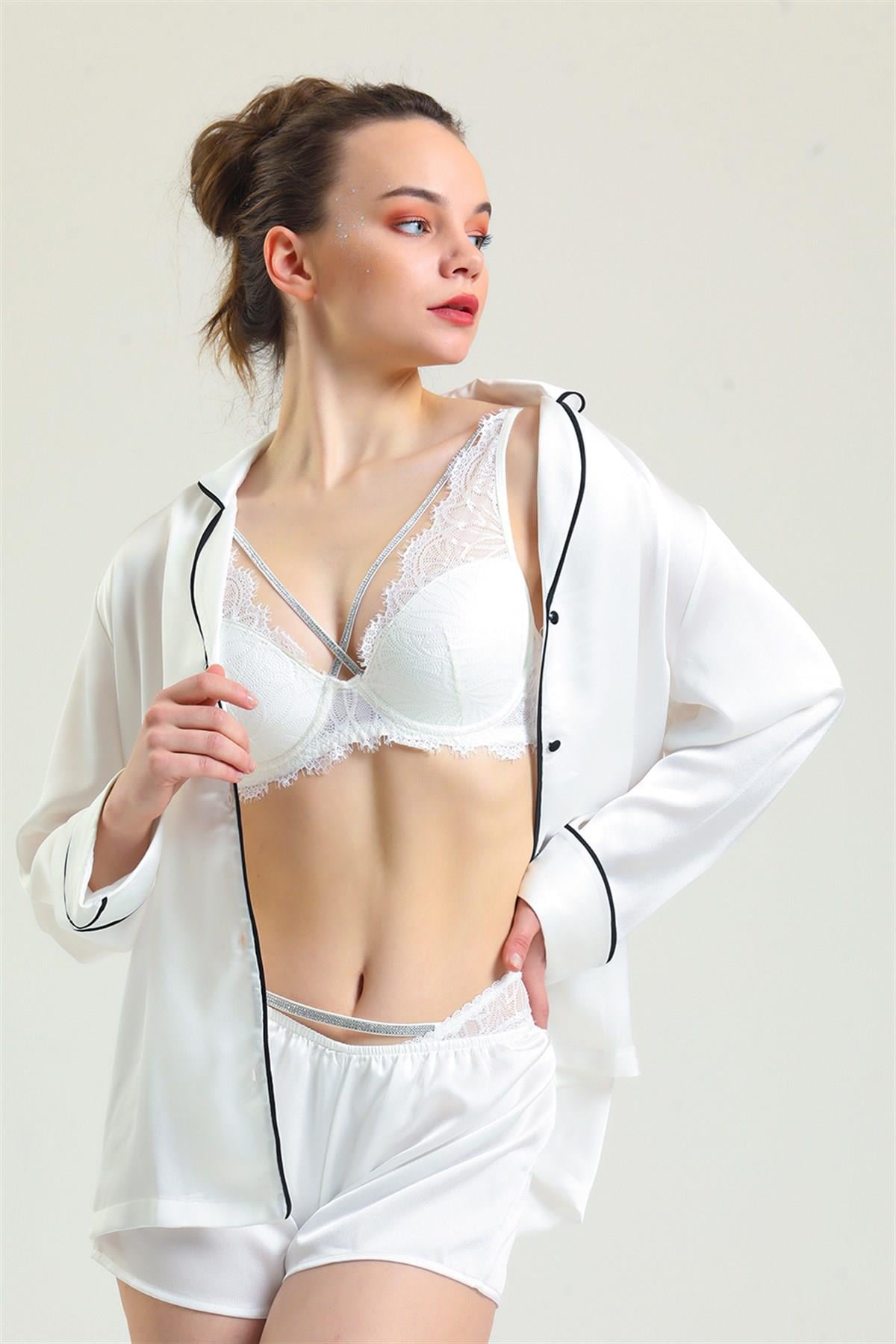 Magic Form 4686 KadınTaşlı Dantelli Sütyen-Ekru