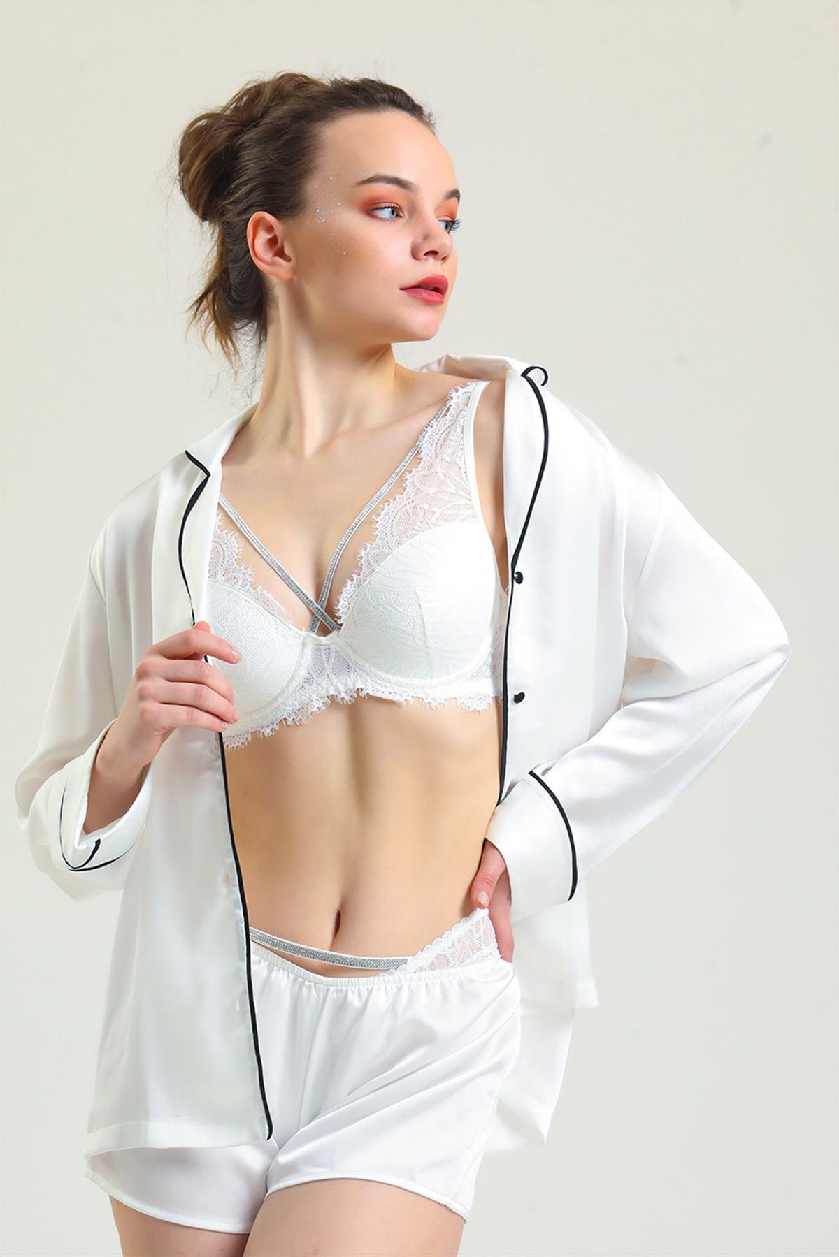 Magic Form 4686 KadınTaşlı Dantelli Sütyen-Ekru