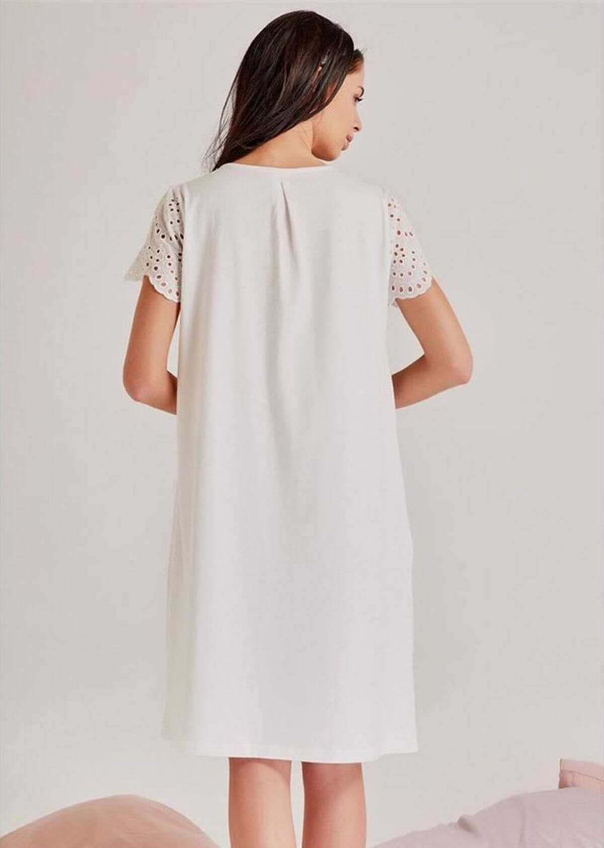 Magic Form 72108 Kendinden Brode Desenli Tek Gecelik - Ekru