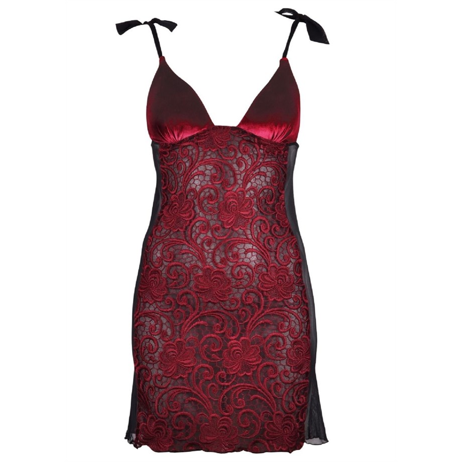 Magic Form 7290 Kadife Kumaşlı Prada Dantelli Gecelik - Bordo