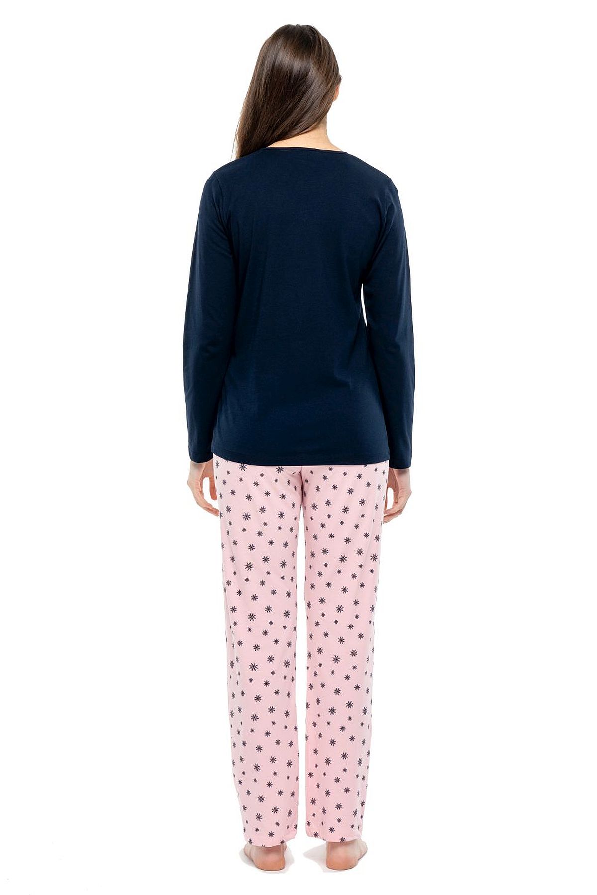 Mod Collection 3991 Kadın Lacivert Patlı Uzun Kollu Pijama Takımı -Lacivert