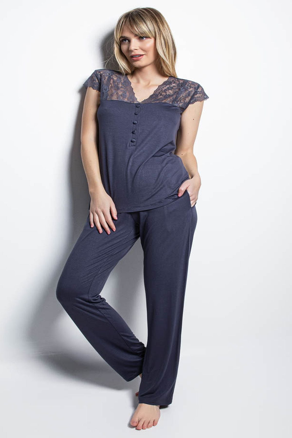 Monamise 18231 Kadın Kısa Kollu Pijama Takımı-Lacivert