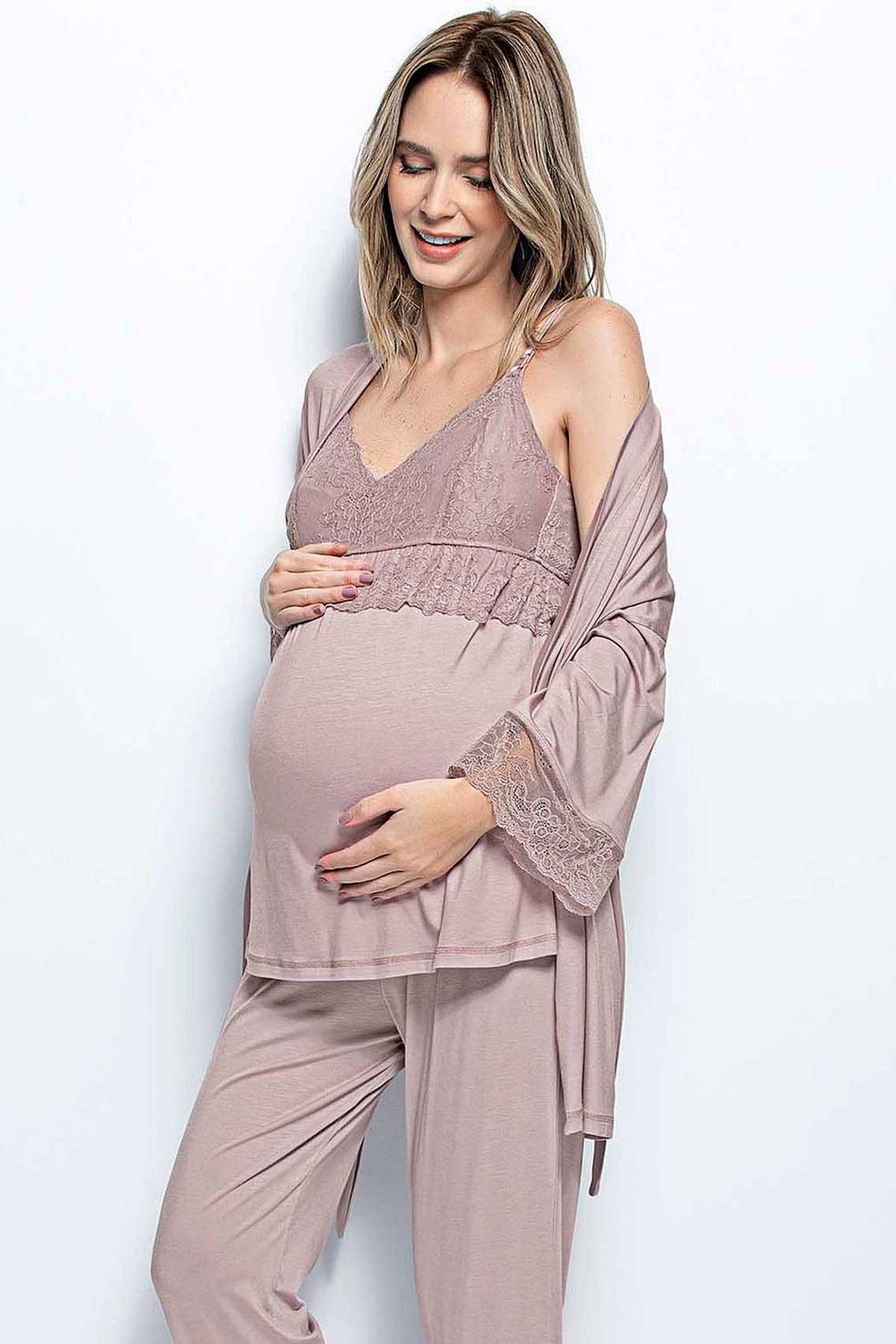 Monamise 18431 Hamile Lohusa Sabahlıklı Pijama Takım - Vizon