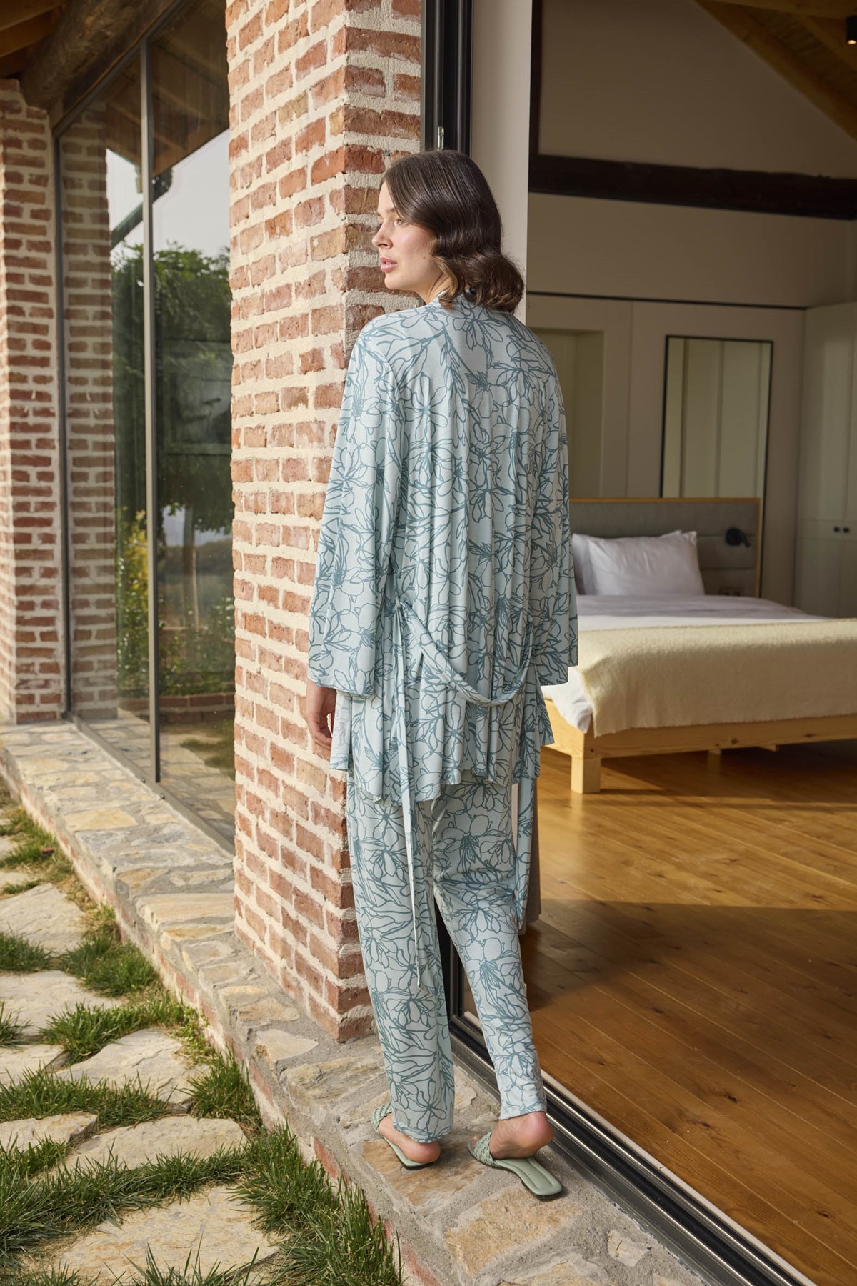 Monamise 24093 Hamile Lohusa Sabahlıklı Pijama Takım-Yeşil