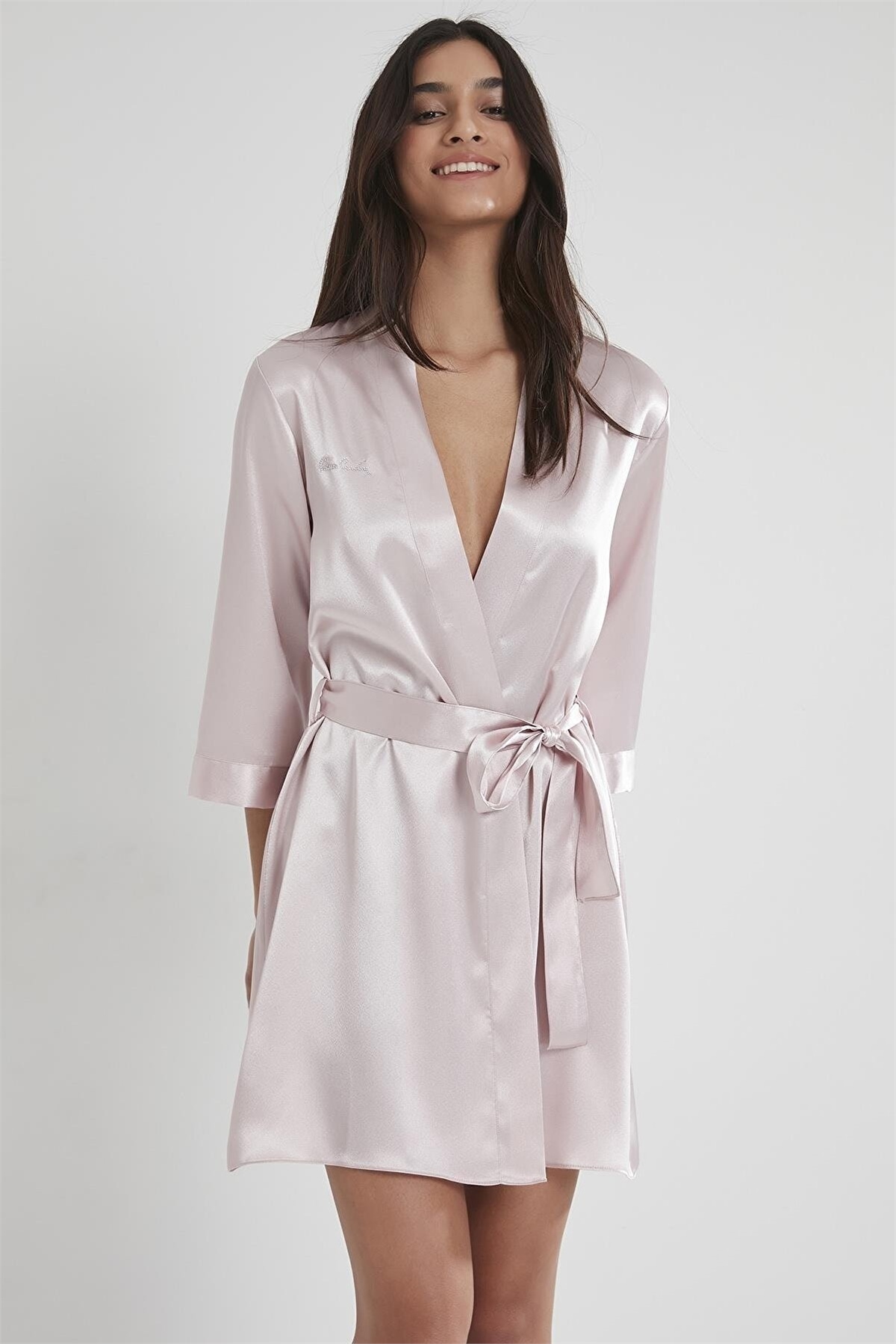 Pierre Cardin 1010 Kadın Saten Sabahlık - Pudra