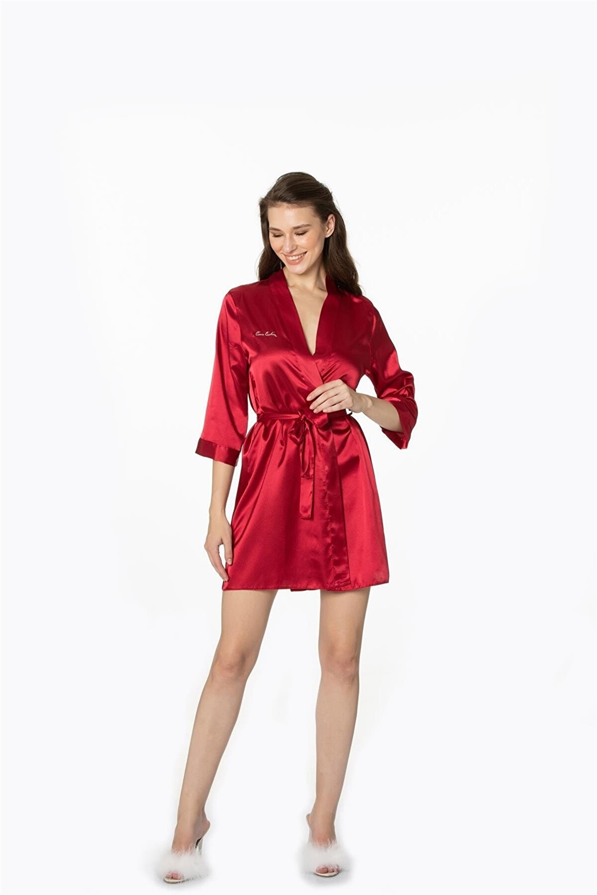 Pierre Cardin 1010 Kadın Saten Sabahlık - Bordo