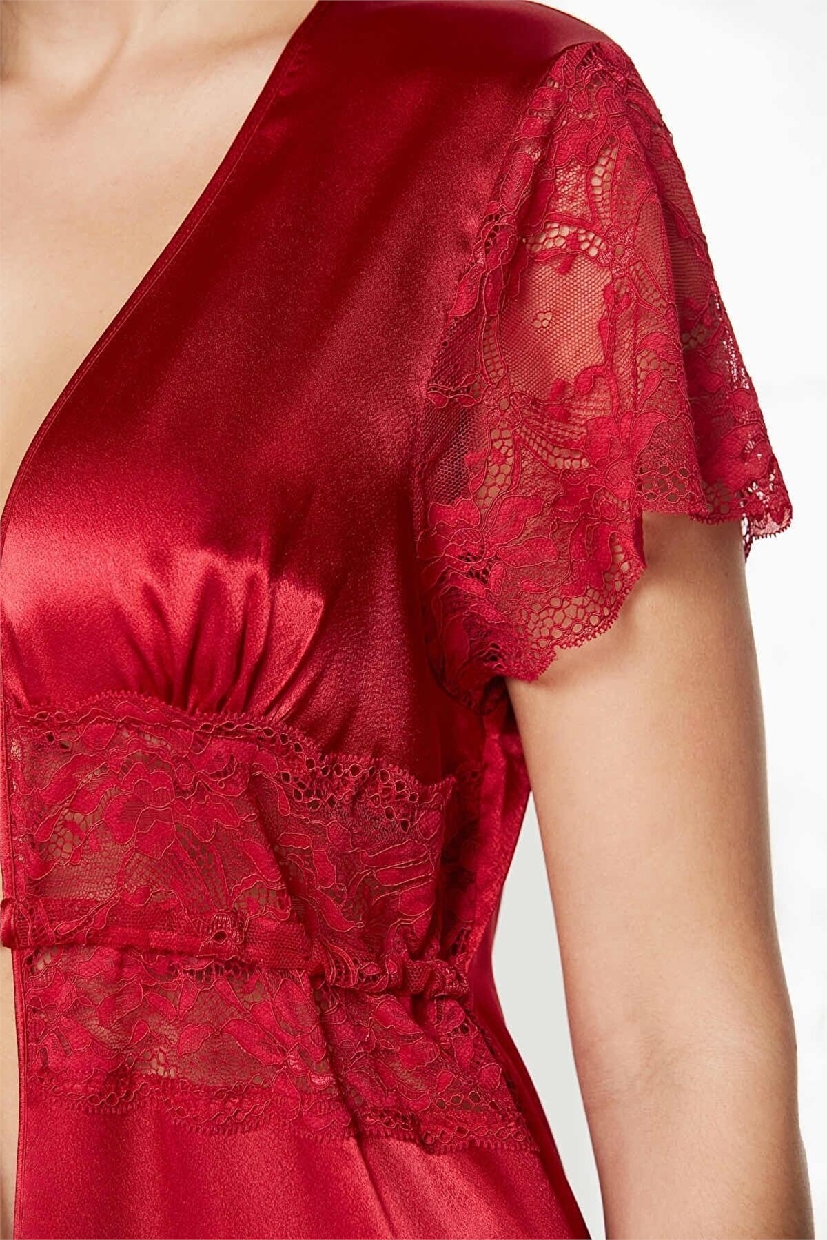 Pierre Cardin 1020 Kadın Saten Sabahlık-Kırmızı
