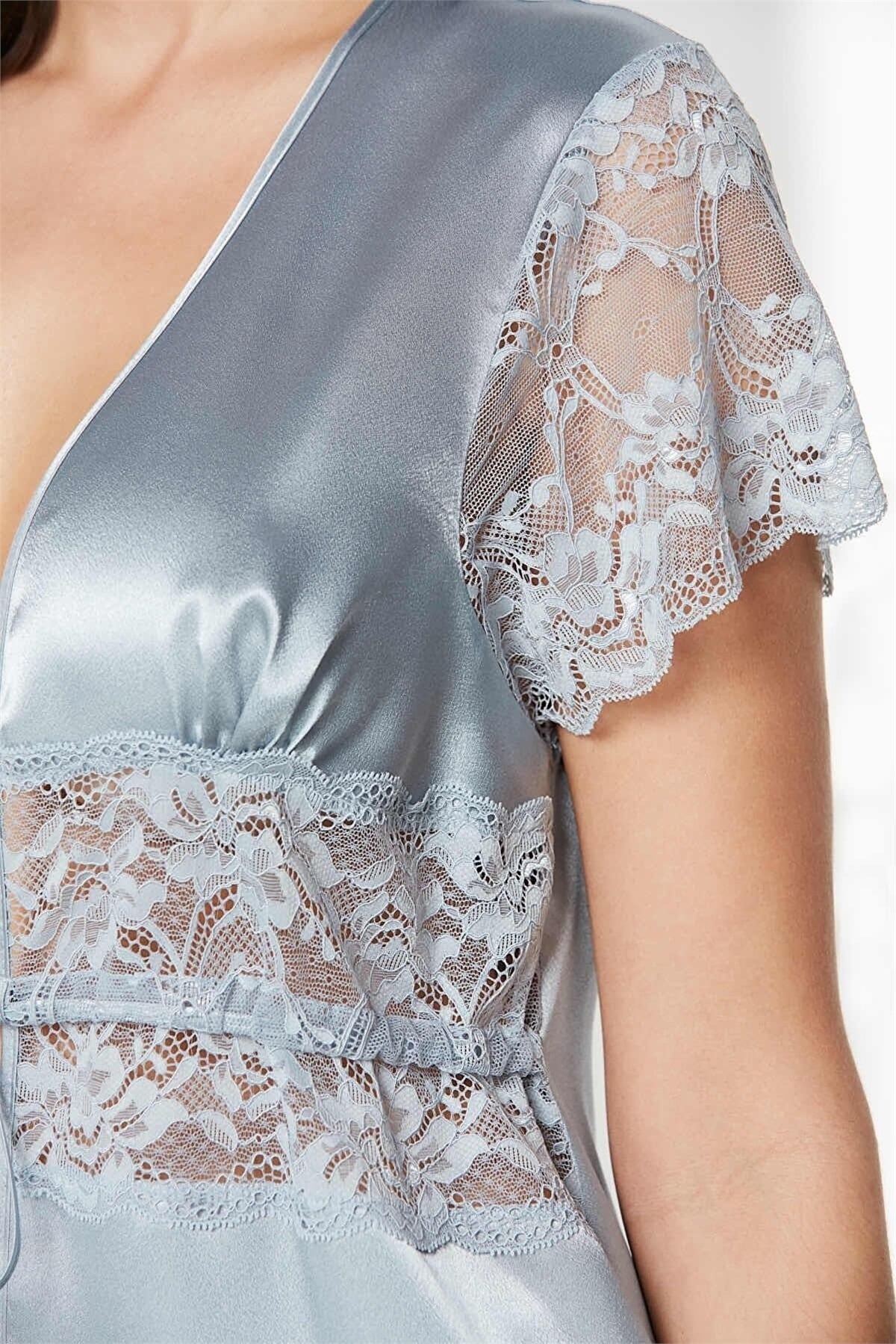 Pierre Cardin 1020 Kadın Saten Sabahlık-Mist