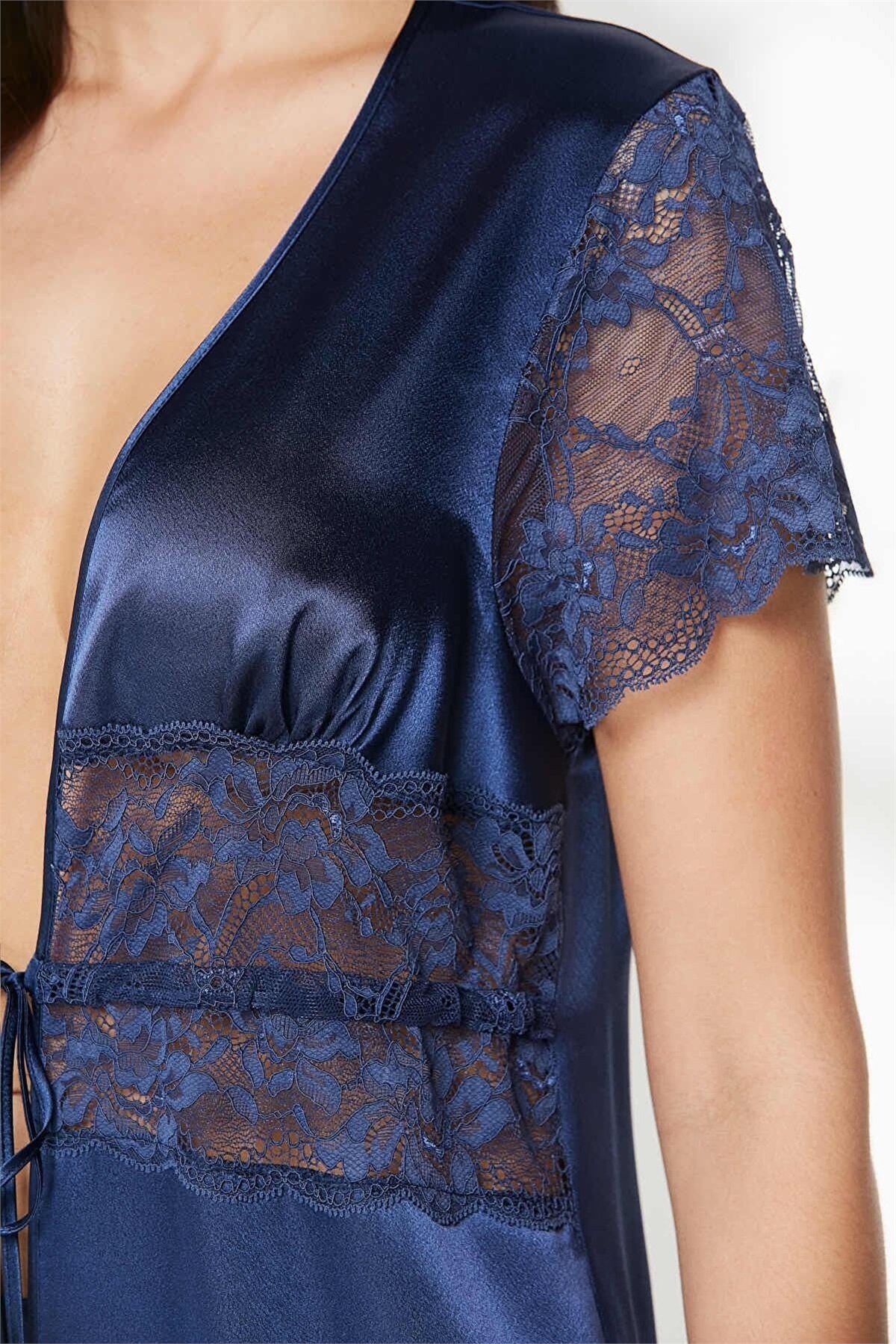 Pierre Cardin 1020 Kadın Saten Sabahlık-Lacivert