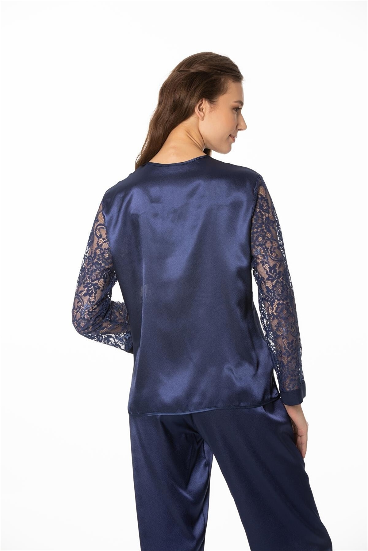 Pierre Cardin 1121 Kadın  Saten Dantelli Pijama Takımı-Lacivert