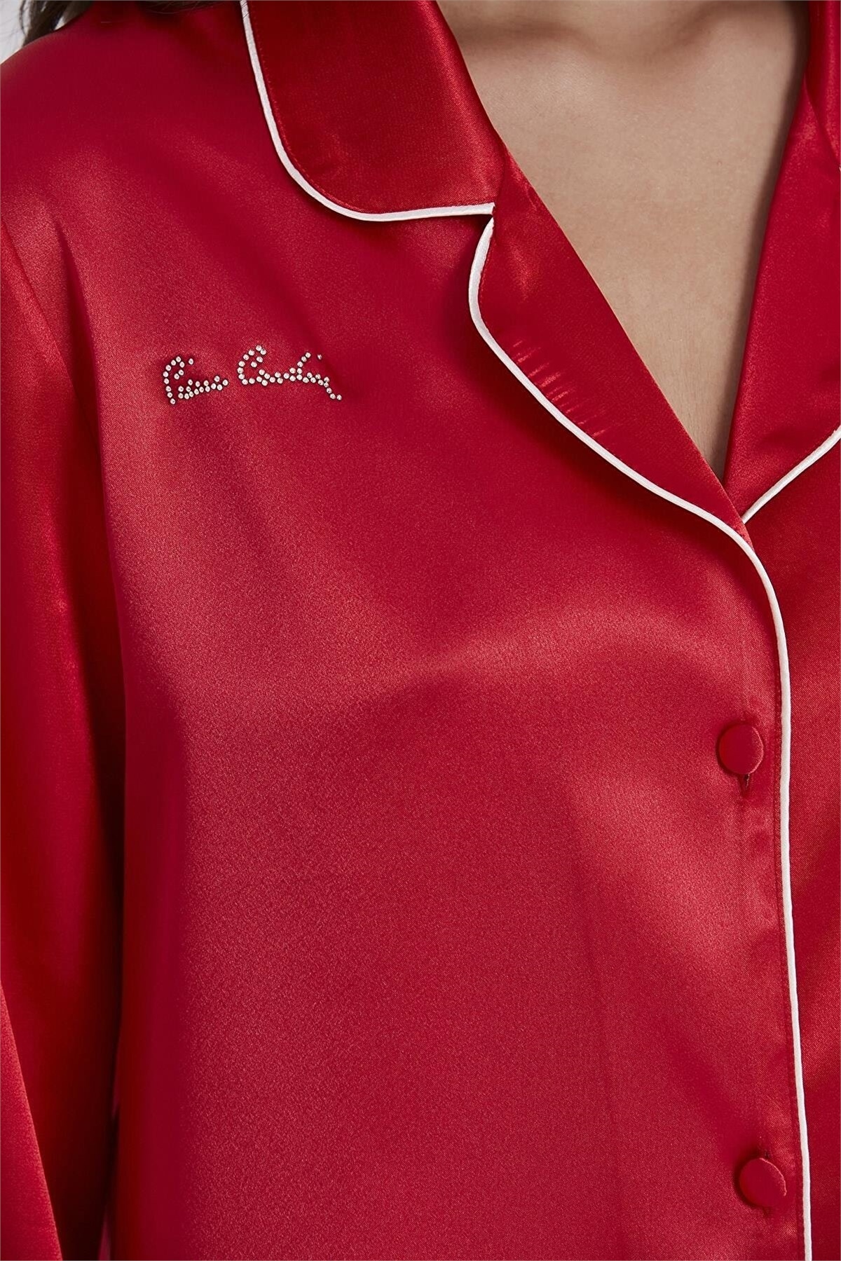 Pierre Cardin 1200 Kadın Saten Pijama Takımı-Kırmızı