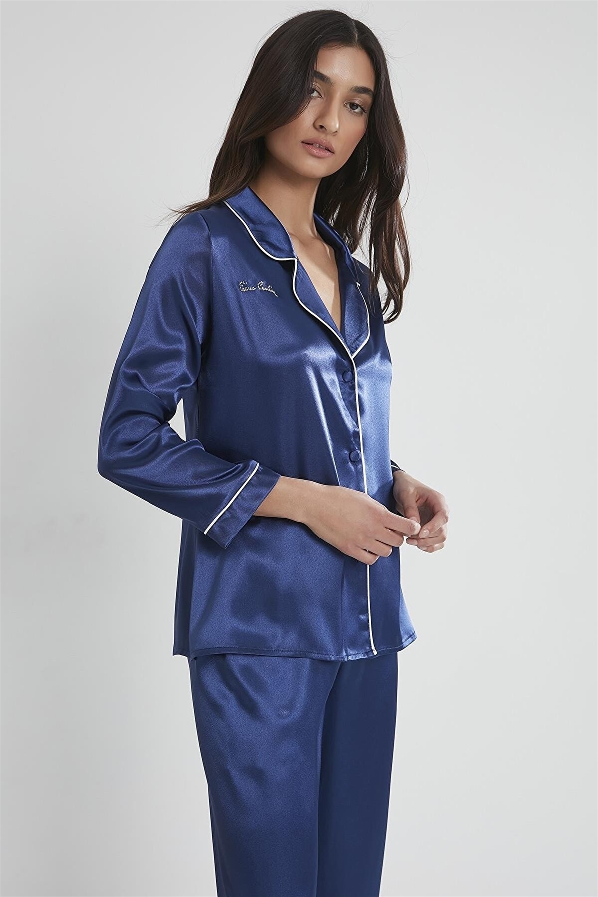 Pierre Cardin 1200 Kadın Saten Pijama Takımı-Lacivert