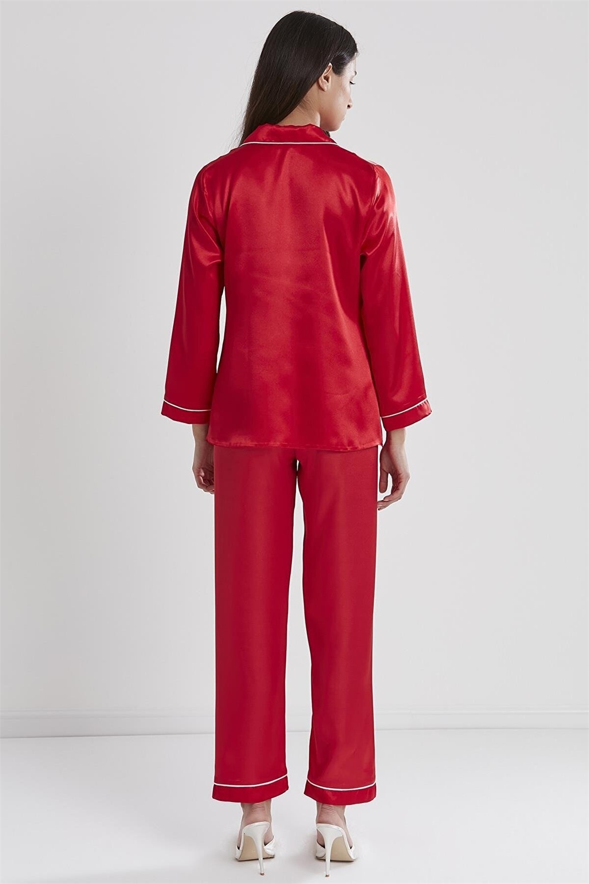 Pierre Cardin 1200 Kadın Saten Pijama Takımı-Kırmızı