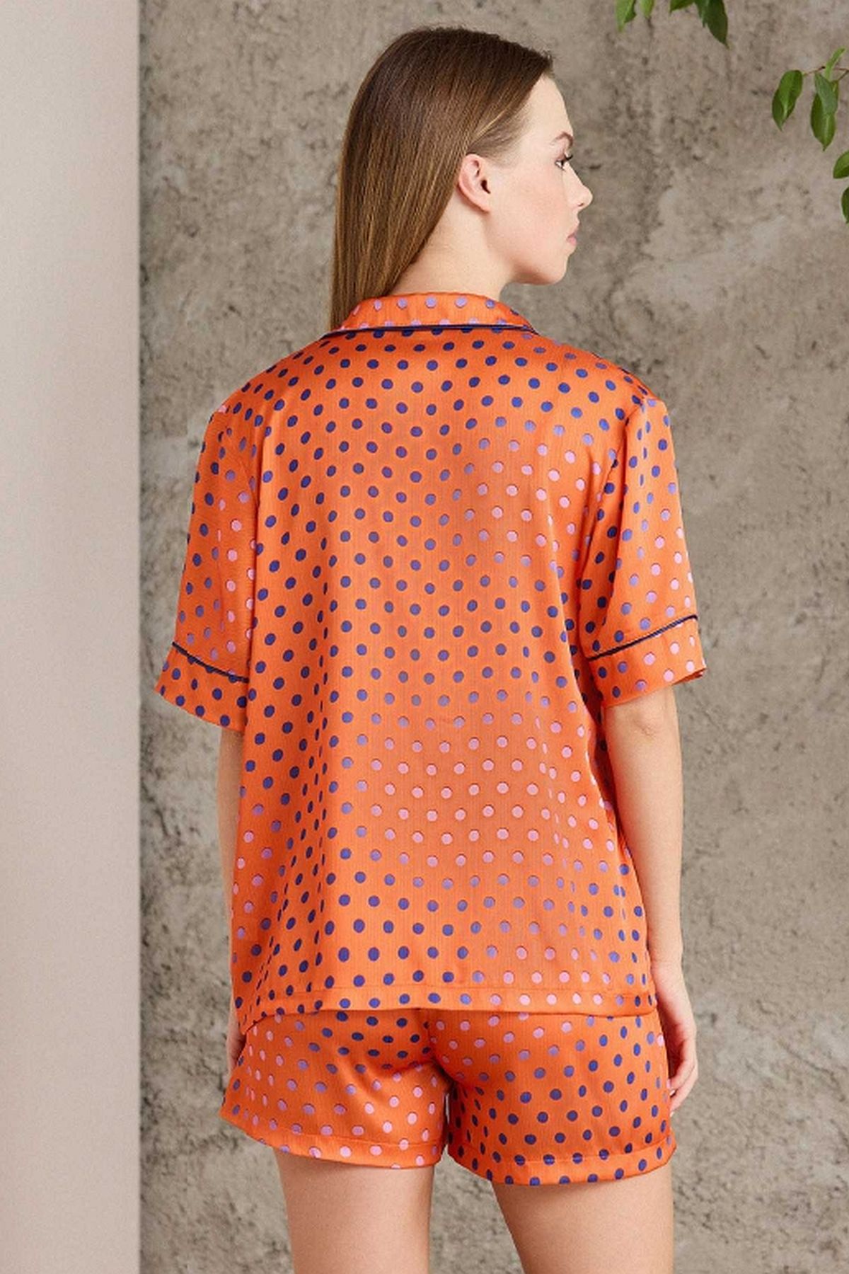 Pierre Cardin 1225 Kadın Empirme Saten 3lü Şort Takım-Sunset