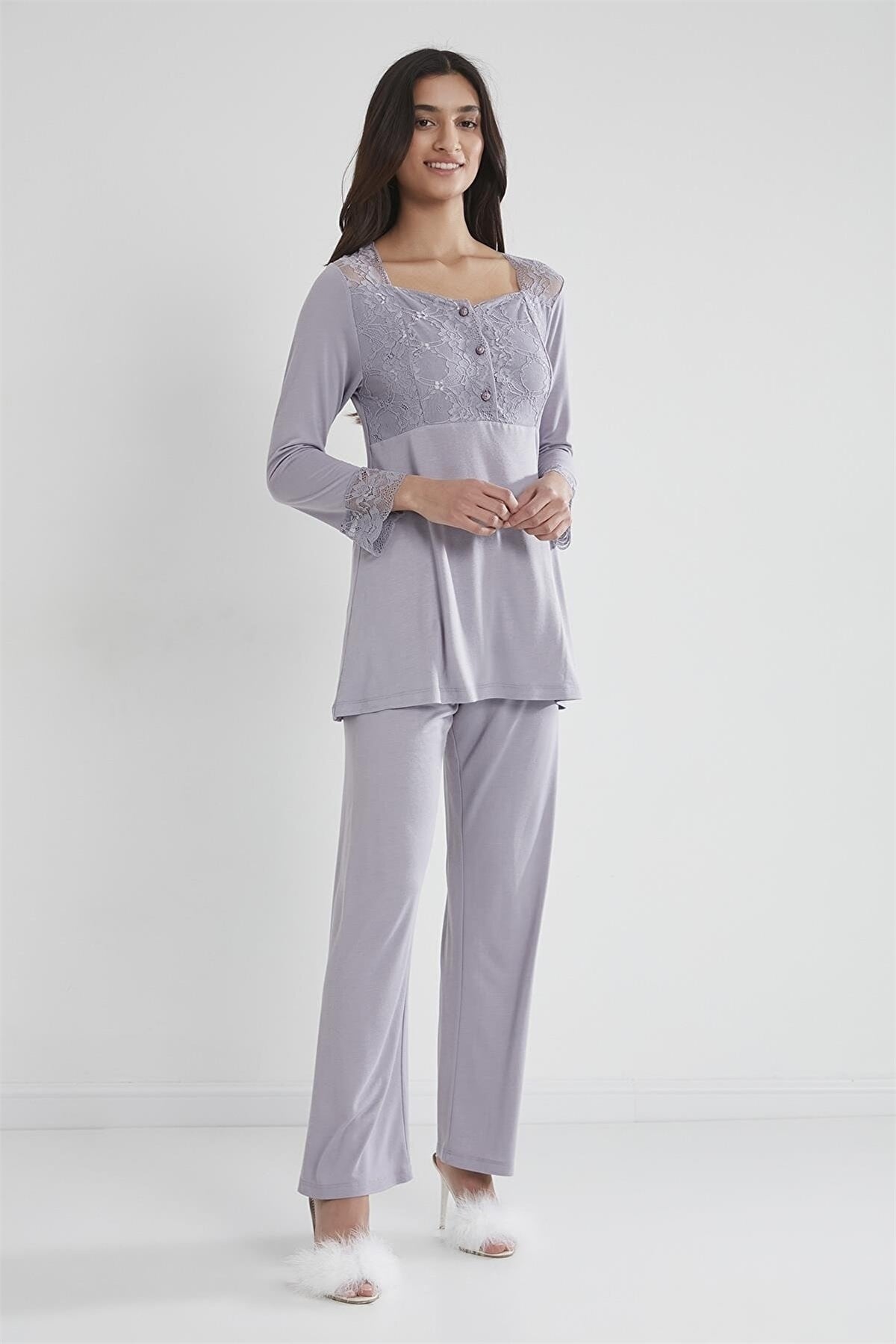 Pierre Cardin 1241 Kadın Penye Uzun Kollu Pijama Takımı-Royal