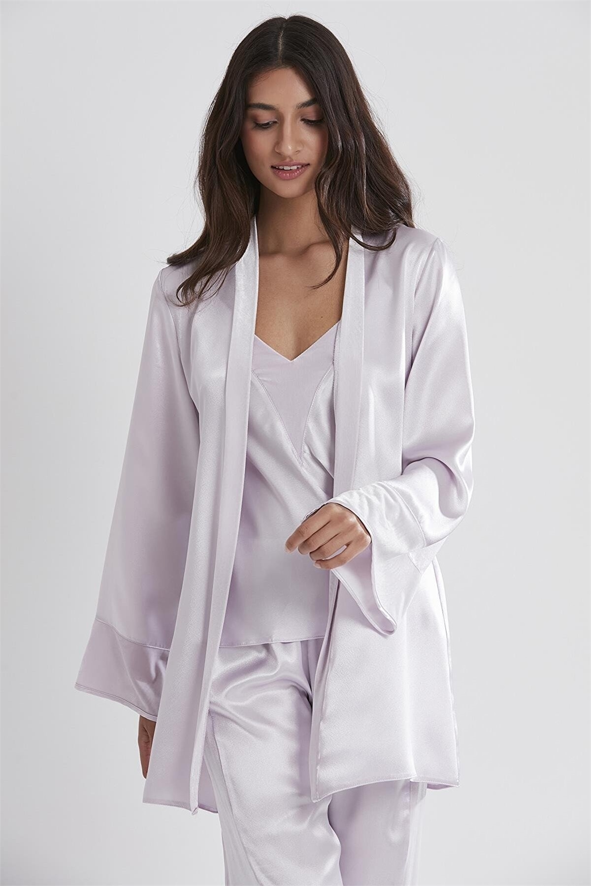 Pierre Cardin 2040 Kadın Kadife Saten Sabahlıklı Pijama Takım-Viola