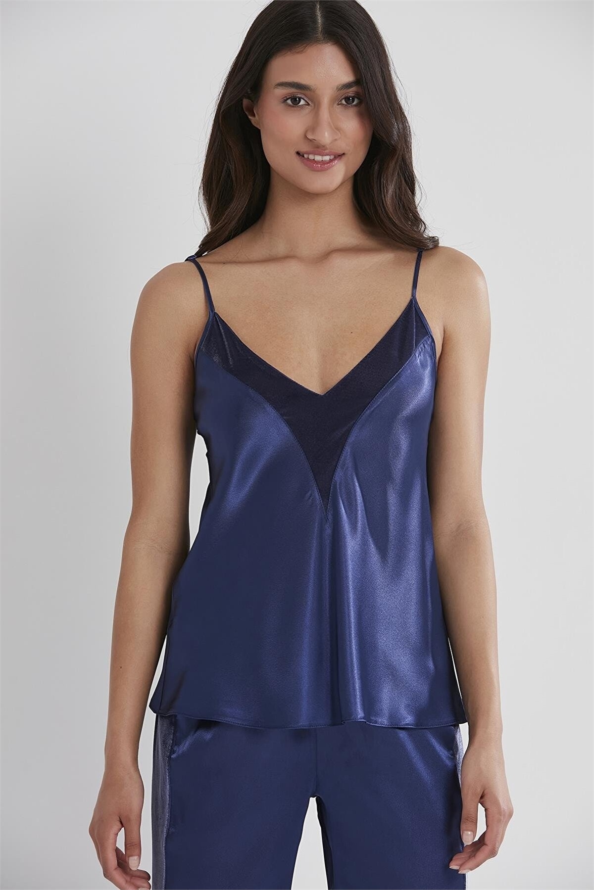 Pierre Cardin 2040 Kadın Kadife Saten Sabahlıklı Pijama Takım-Lacivert
